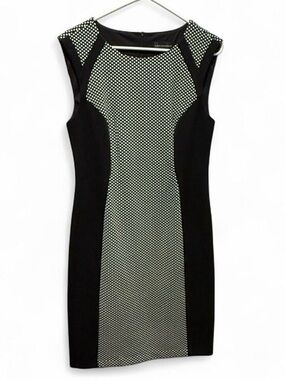 connected apparel Black and White Ponte Sheath Midi Dress